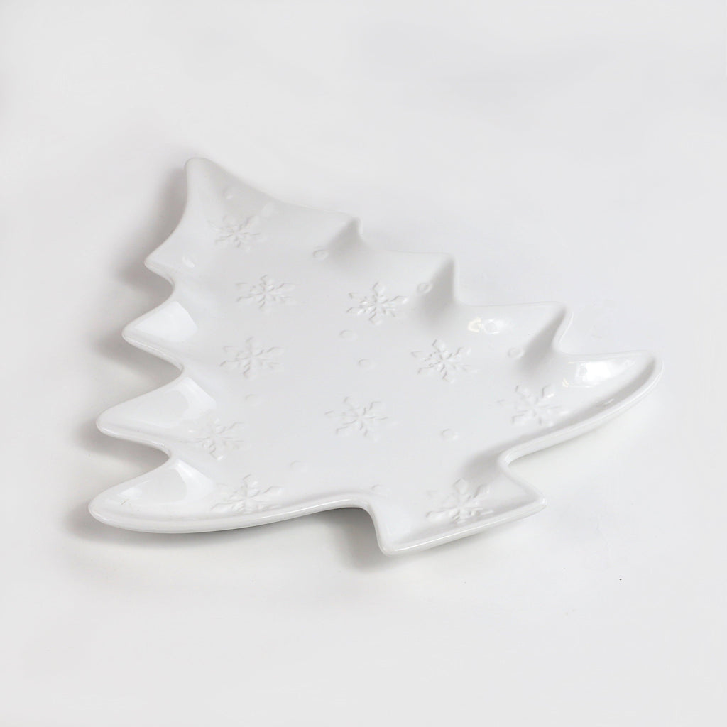 Winterfest 16'' Tree Shape White Ceramic Platter