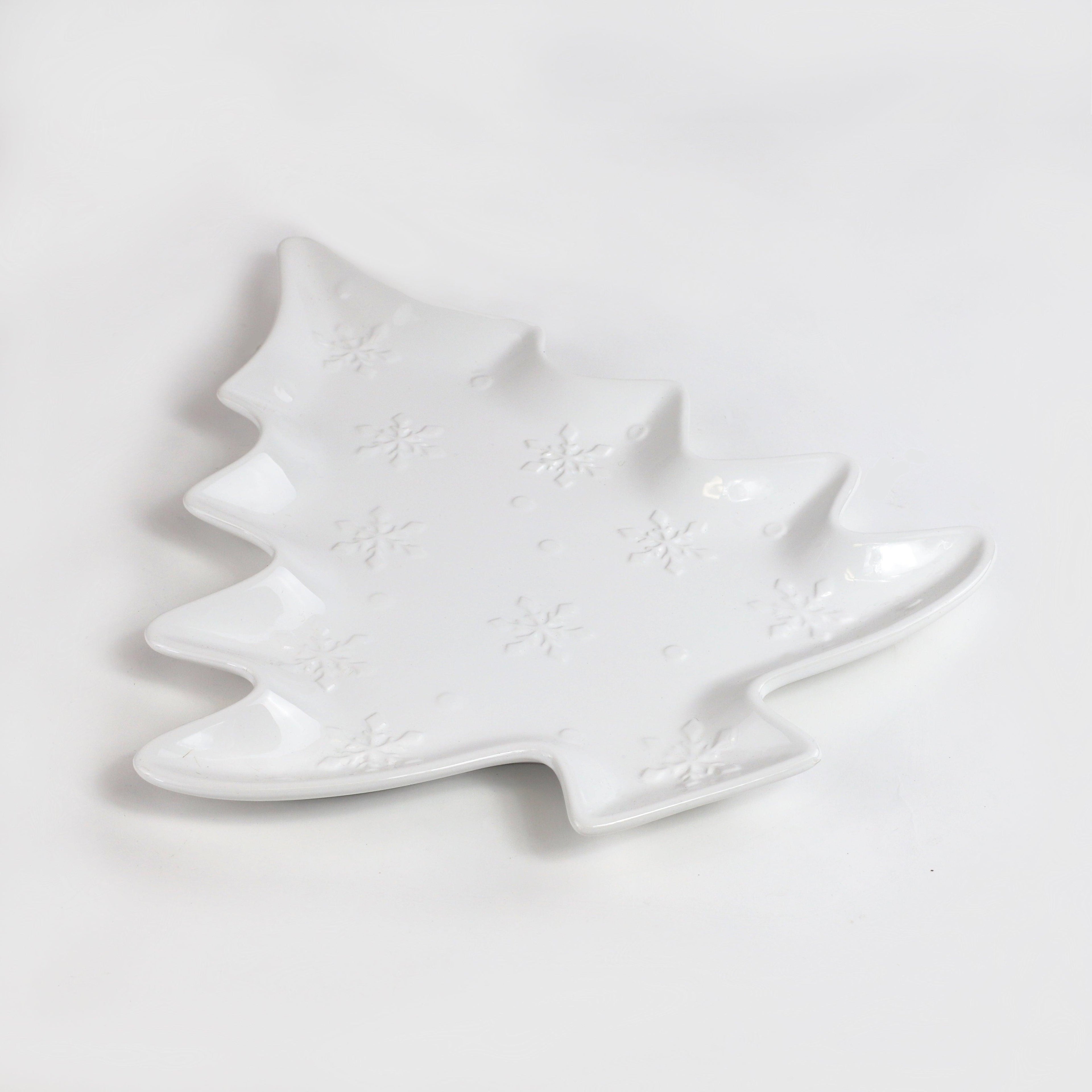 Winterfest 16'' Tree Shape White Ceramic Platter