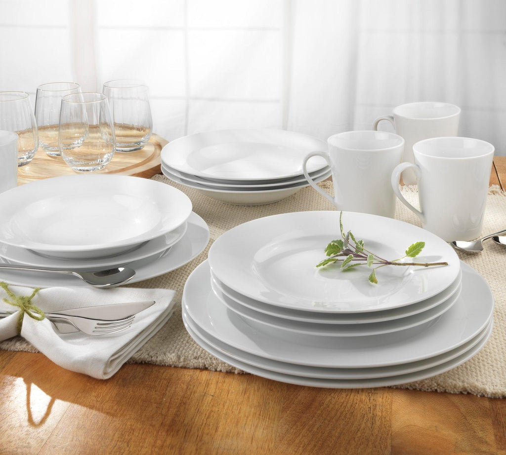 Claire Everyday Classic Rim 16 Piece Dinnerware Set, With Soup / Pasta Bowls Assorted - Euro Ceramica 