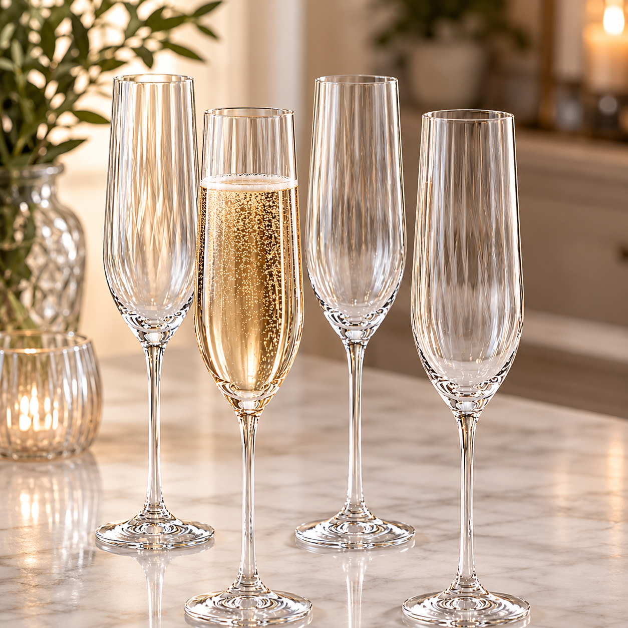 Waterfall Collection Fluted Champagne Glasses , 6.5 oz — Set of 4