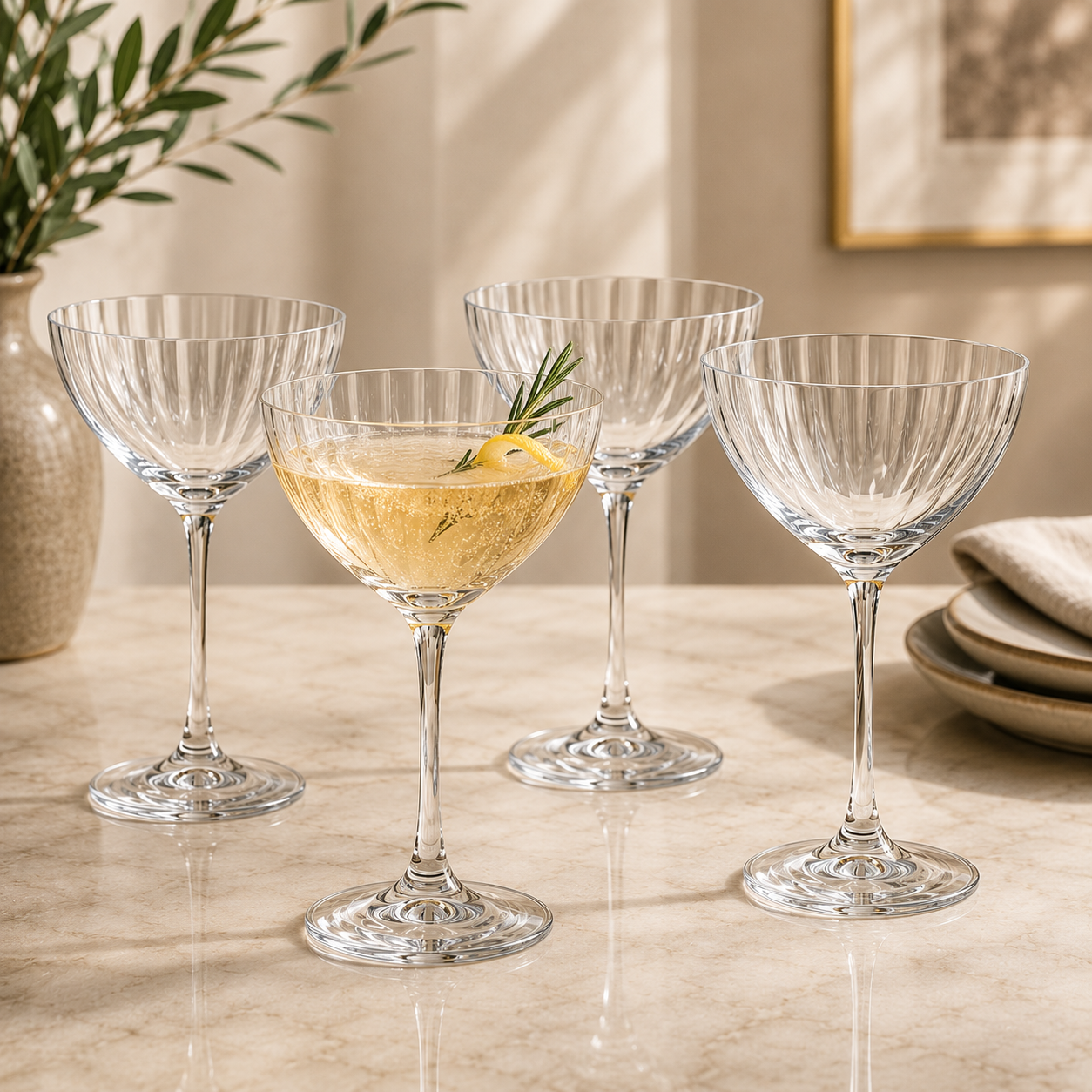 Waterfall Coupe Cocktail Champagne Glasses, 11.5 oz, Set of 4