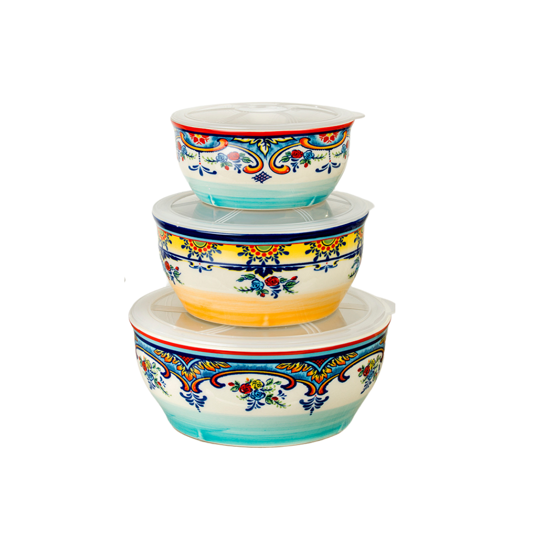 Zanzibar 3-Piece Stoneware Stackable Storage Bowls Set - Euro Ceramica 
