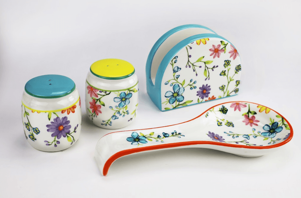 Charlotte Table Accessory Set - Spoon Rest, Napkin Holder, Salt & Pepper - Euro Ceramica 