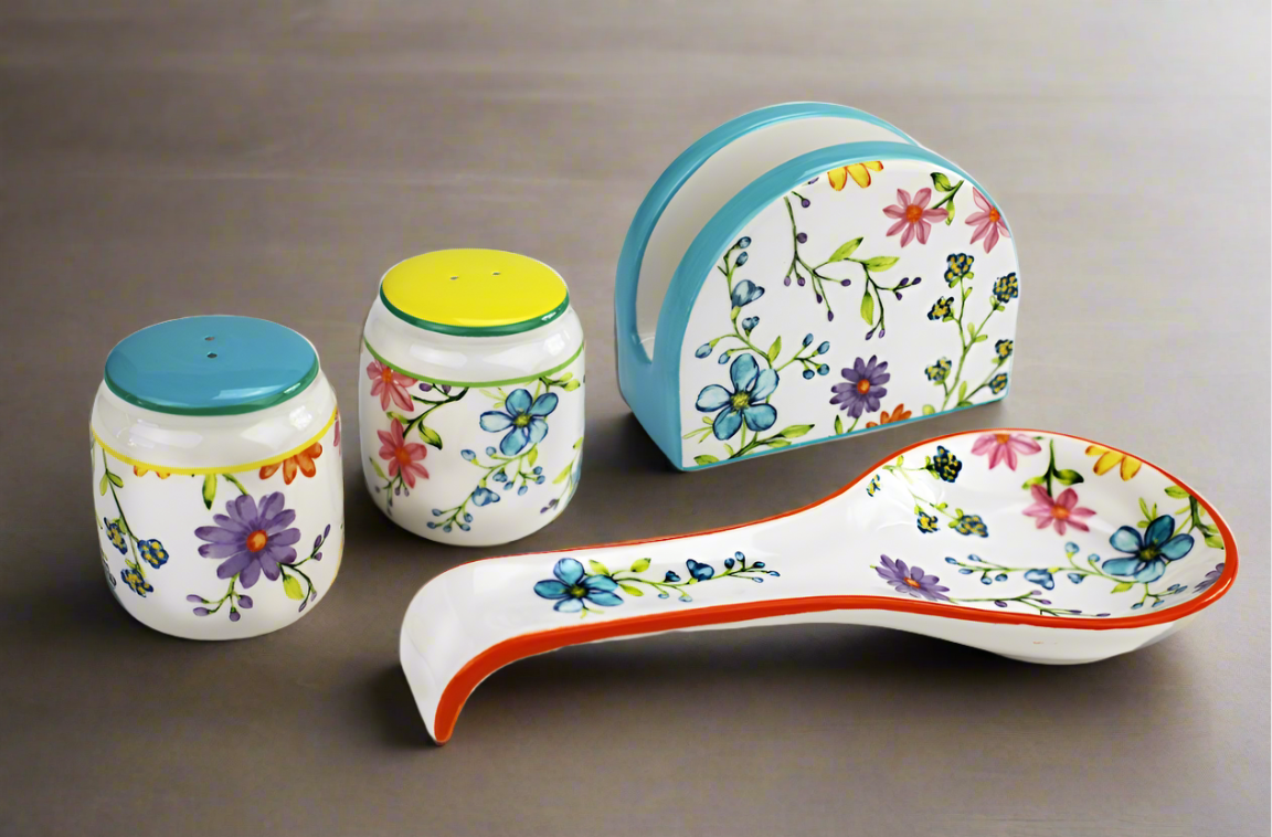 Charlotte Table Accessory Set - Spoon Rest, Napkin Holder, Salt & Pepper