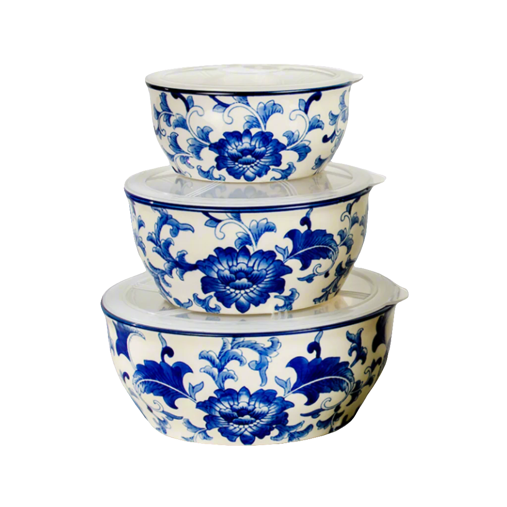 Blue Garden Chinoiserie 3-Piece Stoneware Storage Containers