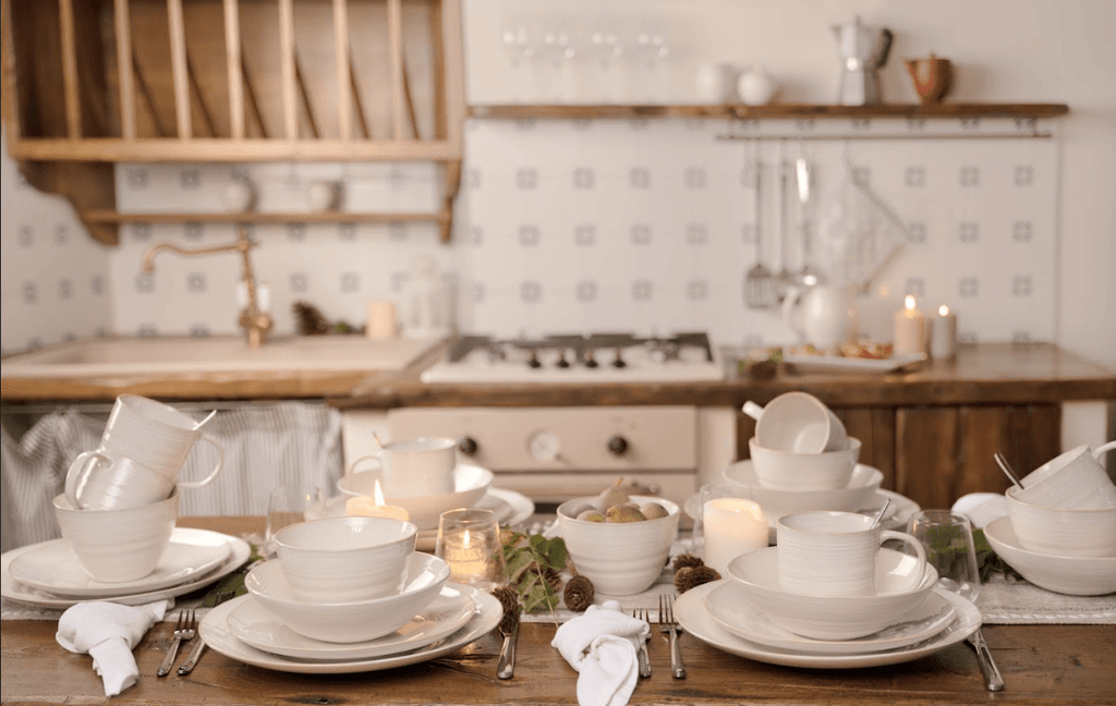 Neree 16pcs Double Bowl Dinnerware Set - Modern Country Style Reactive Glaze