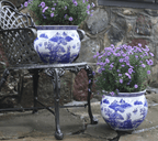 Ceramic Blue & White Landscape Design 11-Inch Planter Pot