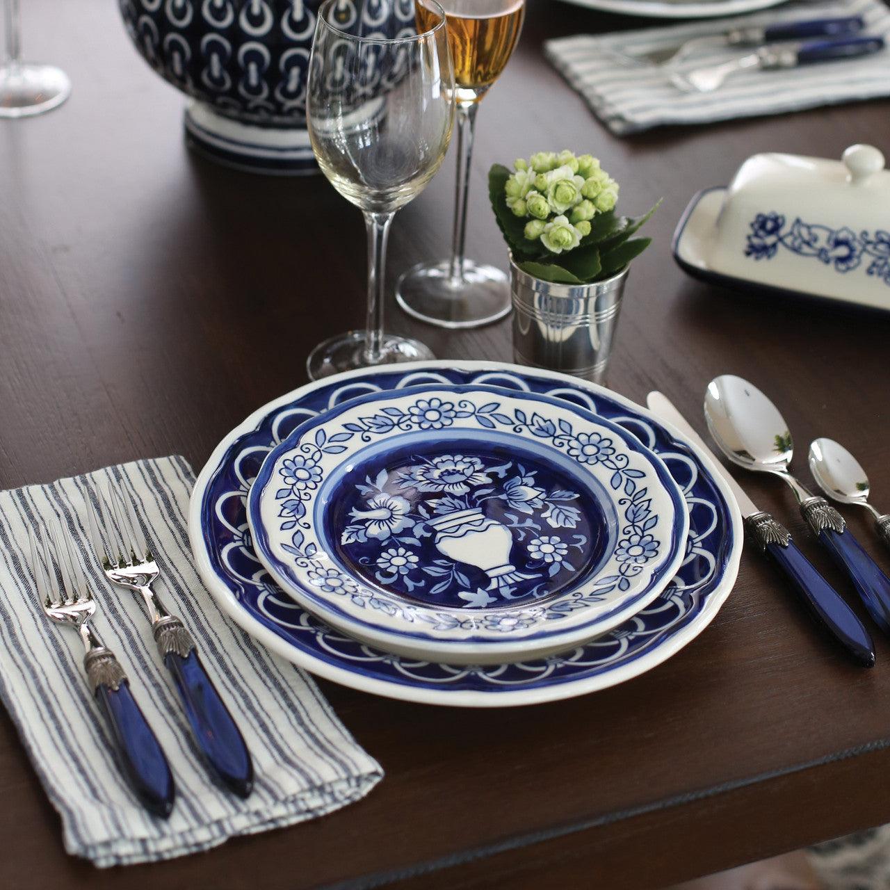 Blue Garden 4 Piece Hand-painted Salad Plates - Euro Ceramica 