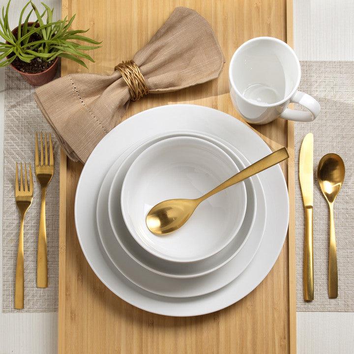 White Essential 16 Piece Double Bowl Dinnerware Set, Service for 4 ...