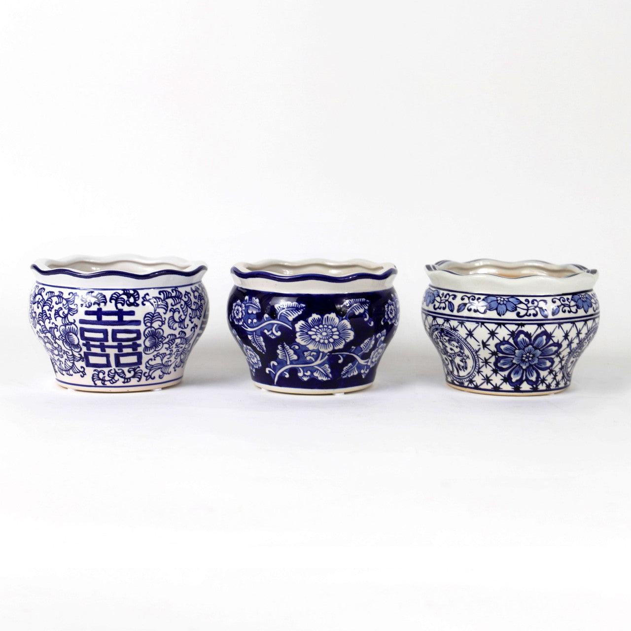 Blue and White Terrace Garden Planter Set - Euro Ceramica 