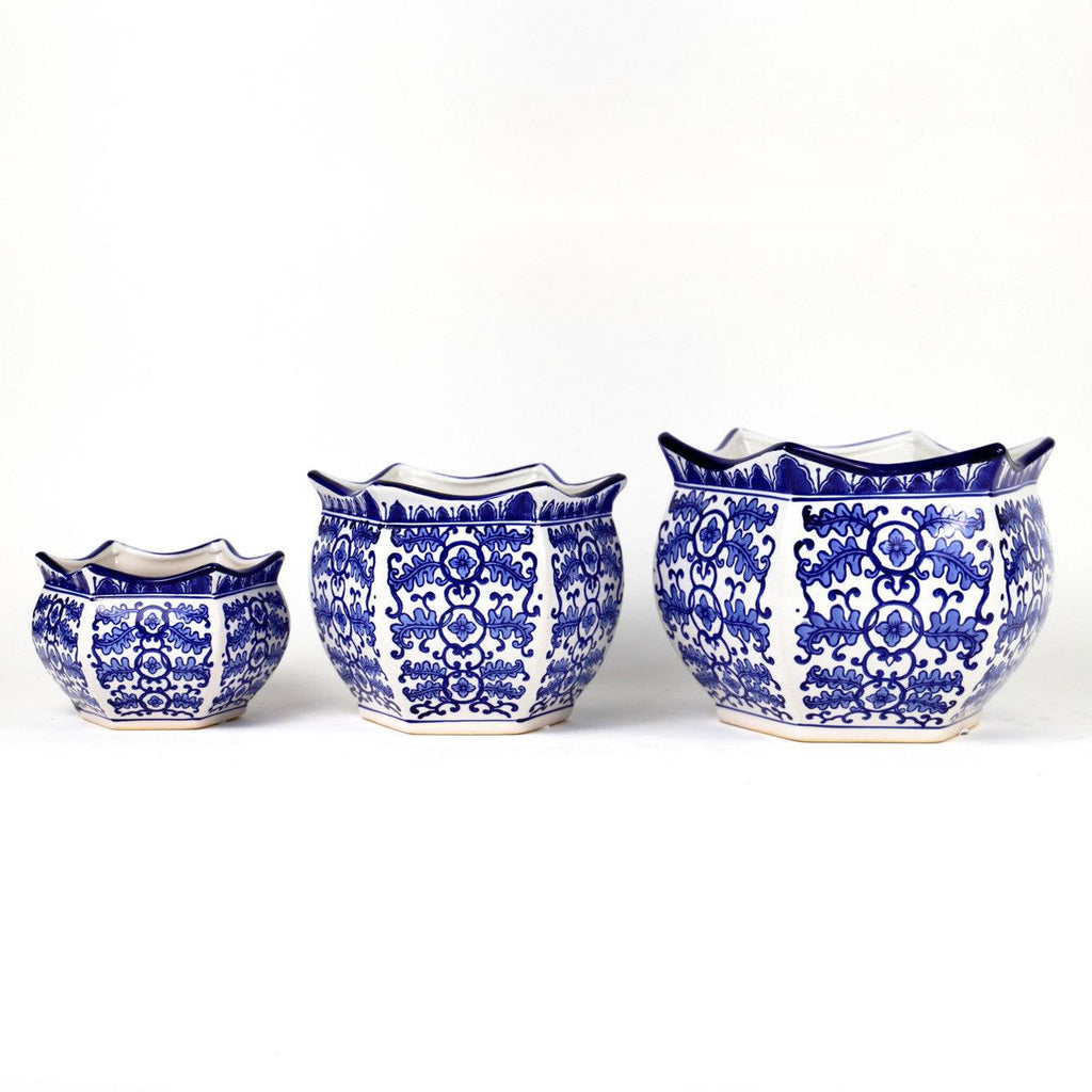 Blue Garden Decorative Flower C Planter Set Of 3 - Euro Ceramica 