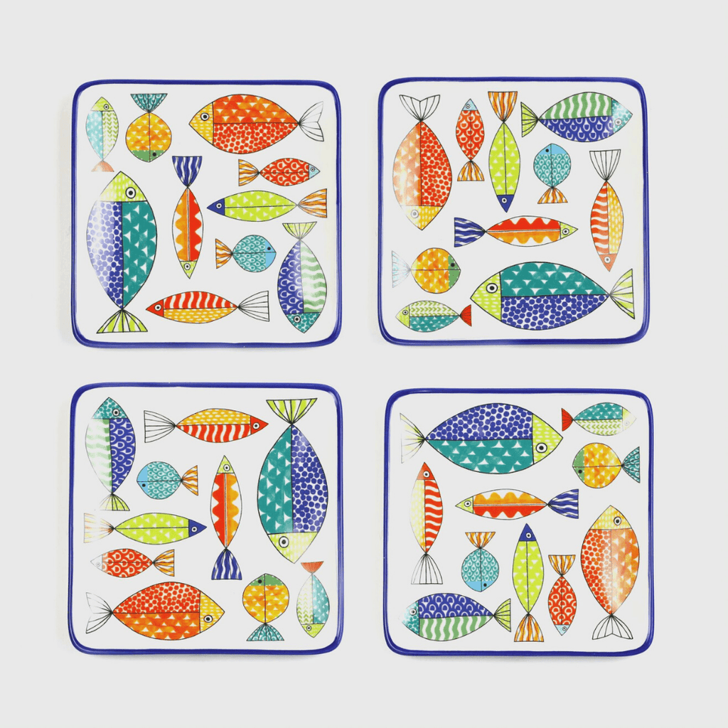 Fresh Catch Collection 7 1/4-Inch Appetizers / Cocktail Plates, Set of 4 - Euro Ceramica 