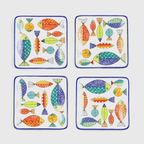 Fresh Catch Collection 7 1/4-Inch Appetizers / Cocktail Plates, Set of 4 - Euro Ceramica 