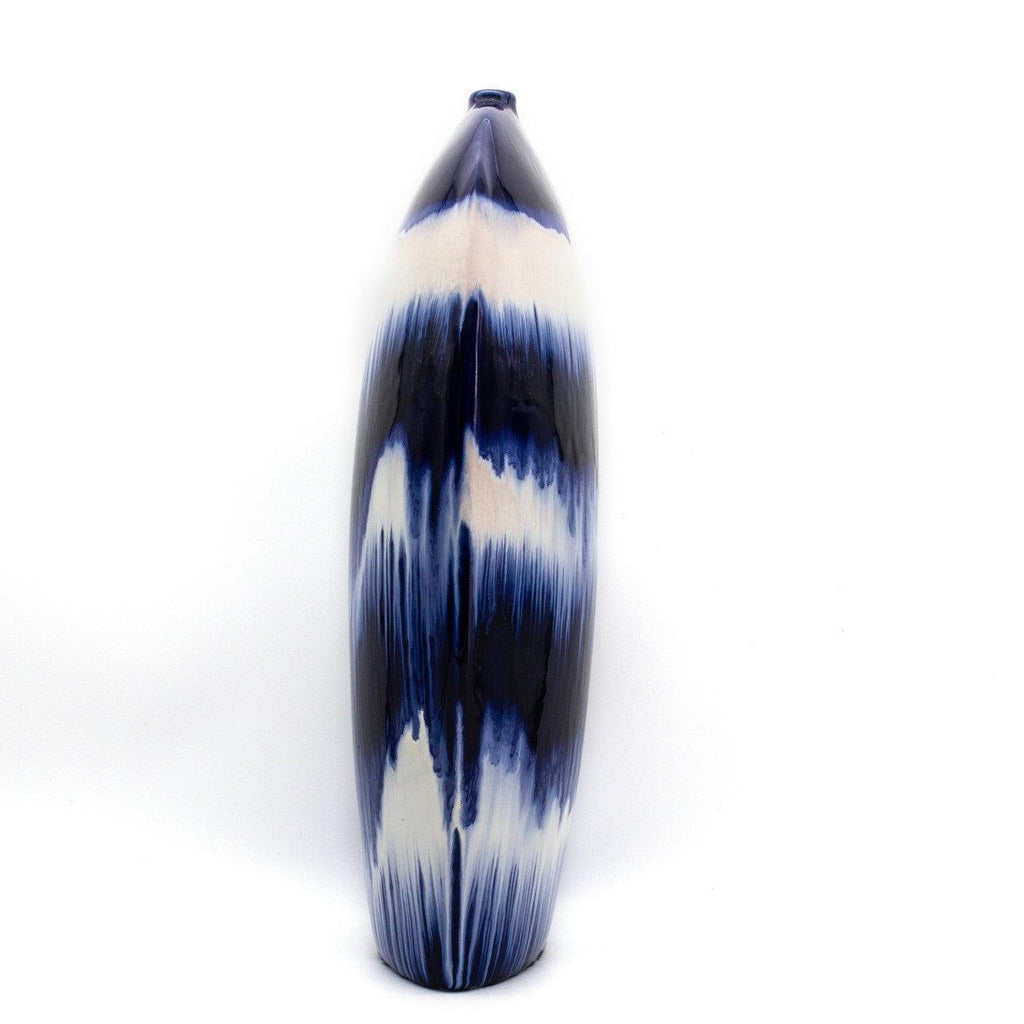 Fusion Cobalt Drip Flat Oval Vase - Euro Ceramica 