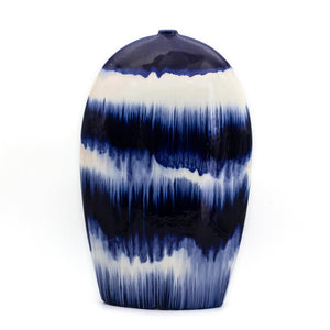 Fusion Cobalt Drip Flat Oval Vase - Euro Ceramica 