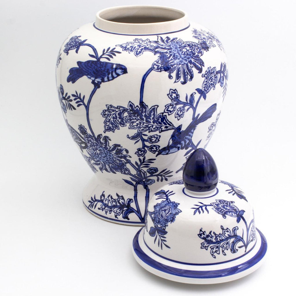 Blue Garden Bird and Blossom Ginger Jar - Euro Ceramica 