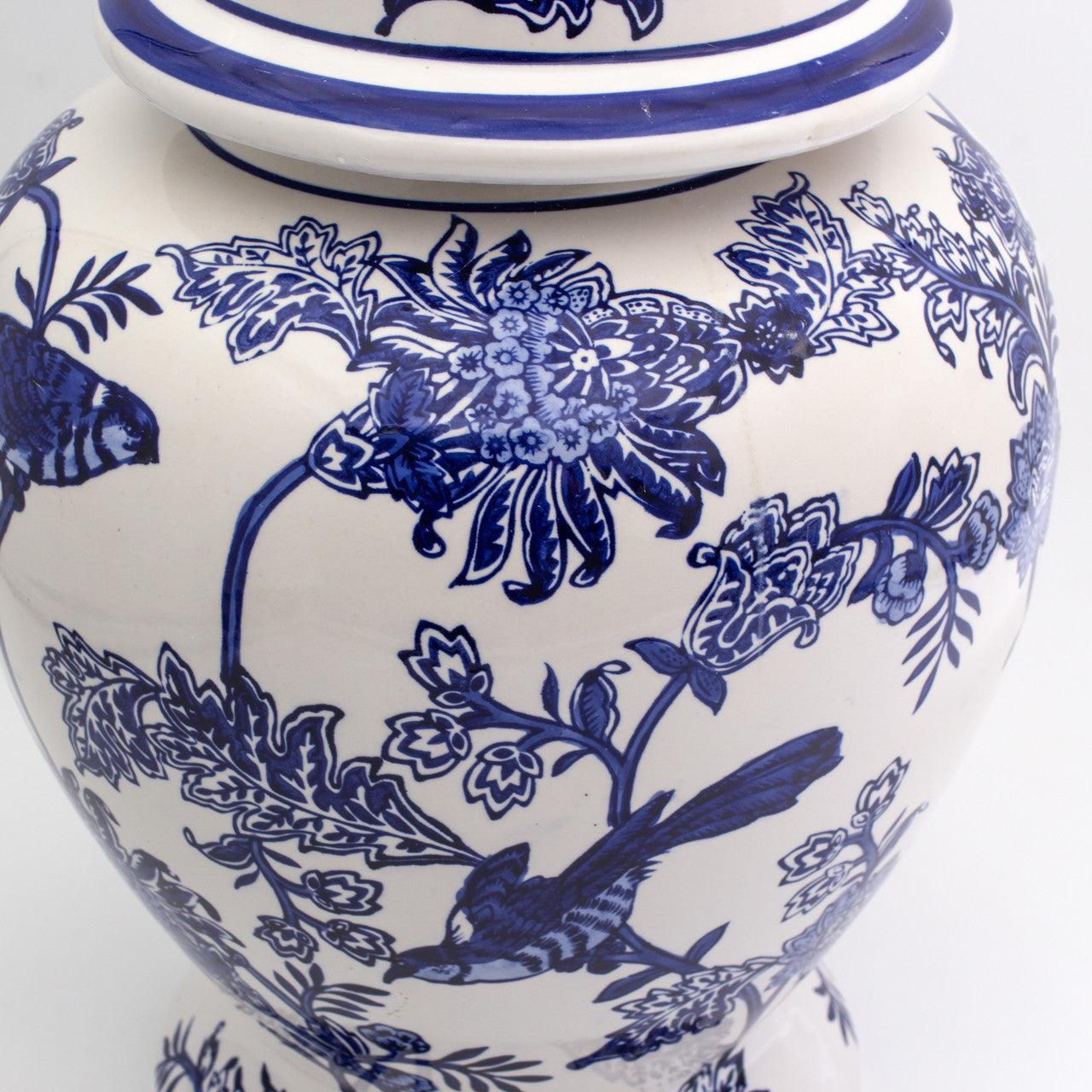 Blue Garden Bird and Blossom Ginger Jar - Euro Ceramica 