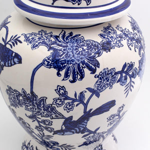 Blue Garden Bird and Blossom Ginger Jar - Euro Ceramica 