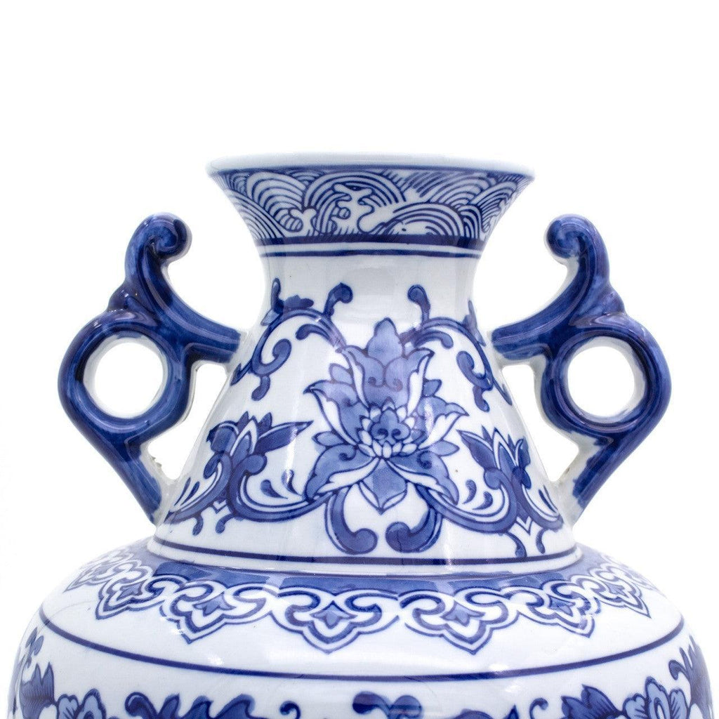 Blue Garden White Lotus Two Handle Vase - Euro Ceramica 