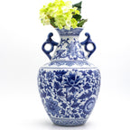 Blue Garden White Lotus Two Handle Vase - Euro Ceramica 
