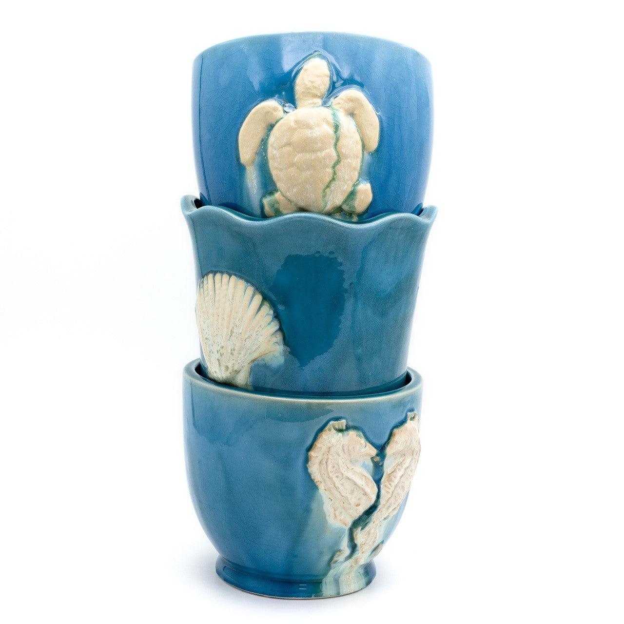 Ocean Grotto Sea turtle Round Planter - Euro Ceramica 