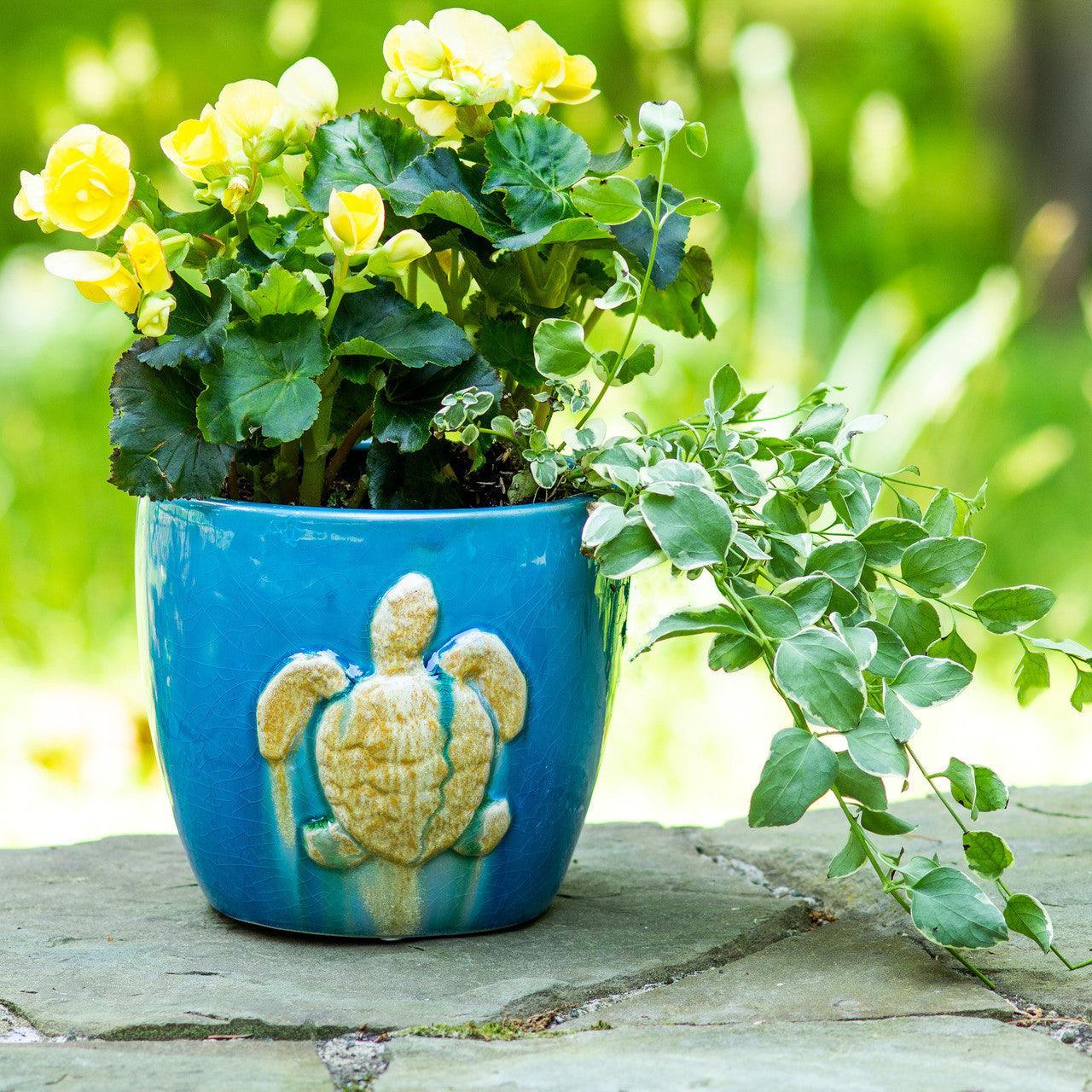 Ocean Grotto Sea turtle Round Planter - Euro Ceramica 