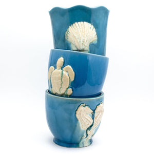 Ocean Grotto Seashell Scalloped Planter - Euro Ceramica 
