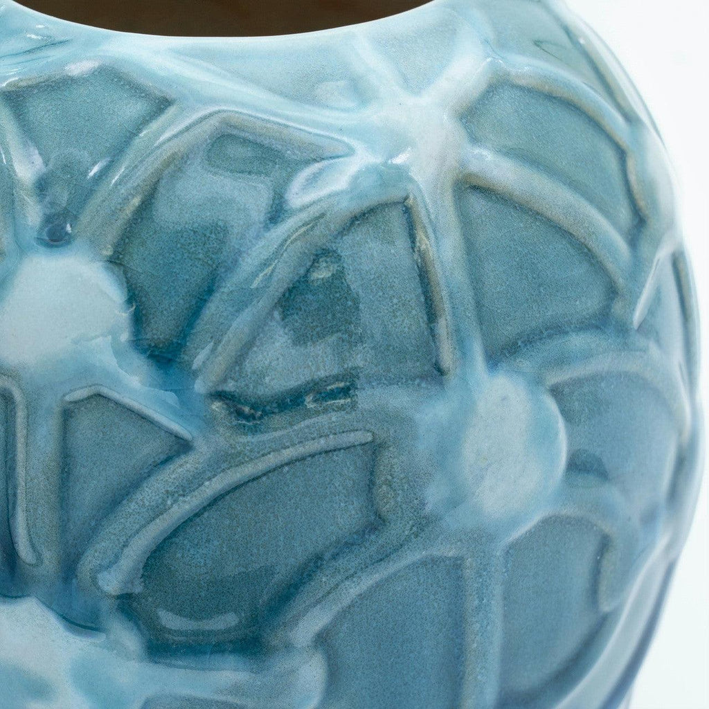 Grotto Aqua Rope Emboss Round Vase - Euro Ceramica 