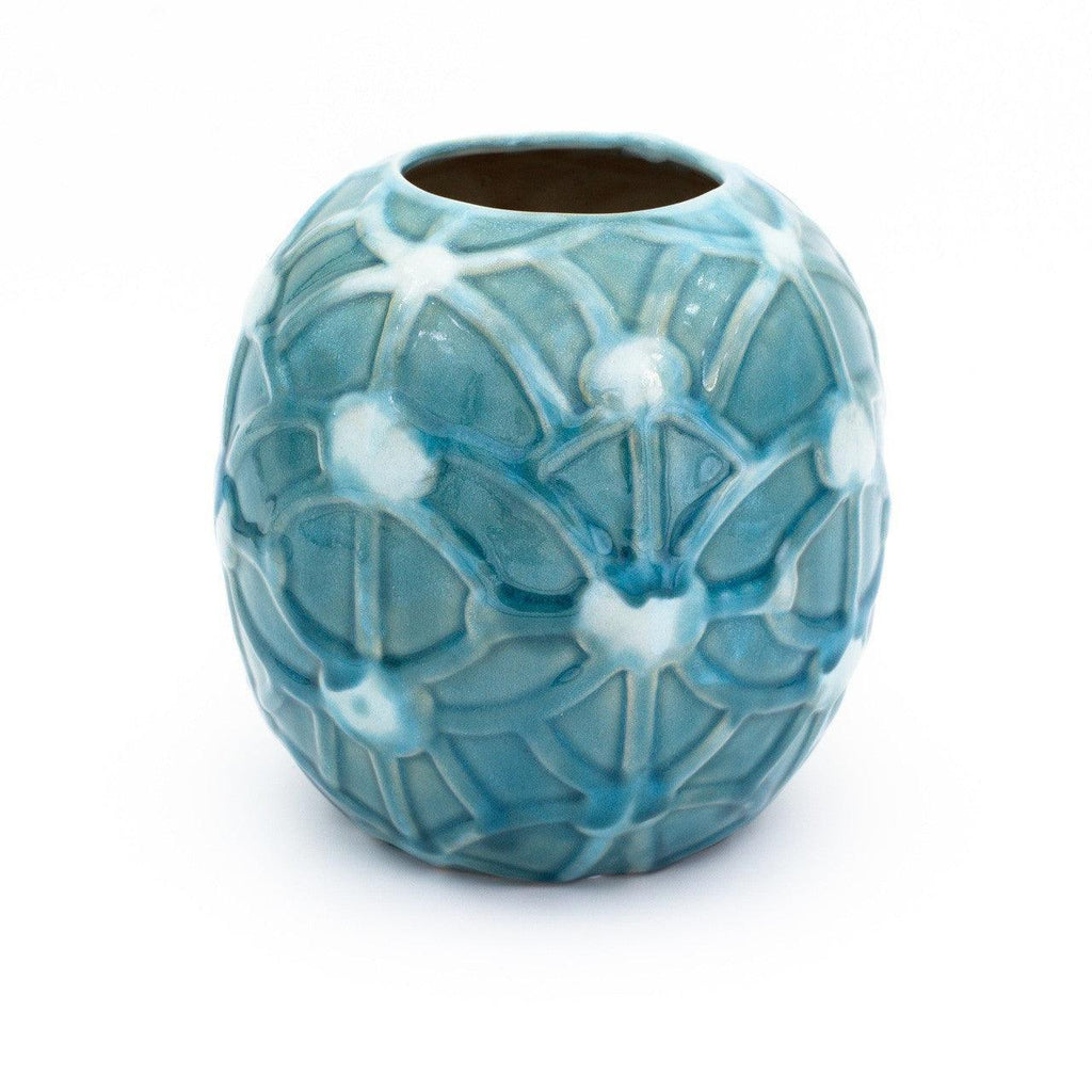 Grotto Aqua Rope Emboss Round Vase - Euro Ceramica 