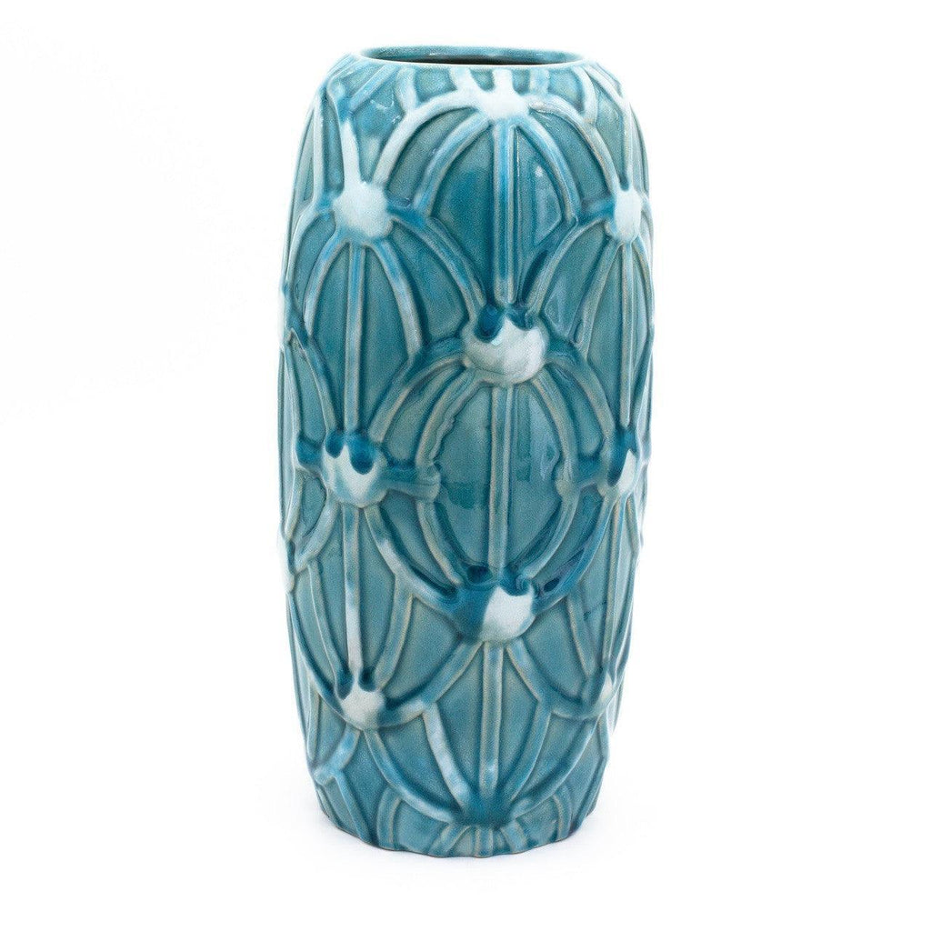 Grotto Aqua Rope Emboss Column Vase - Euro Ceramica 