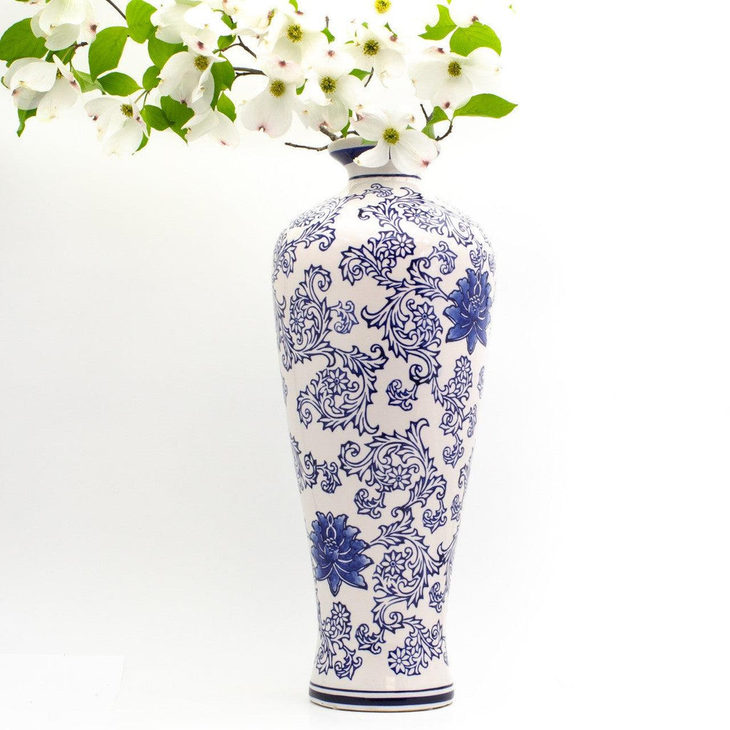Blue Garden Tall White Lotus Shoulder Vase - Euro Ceramica 