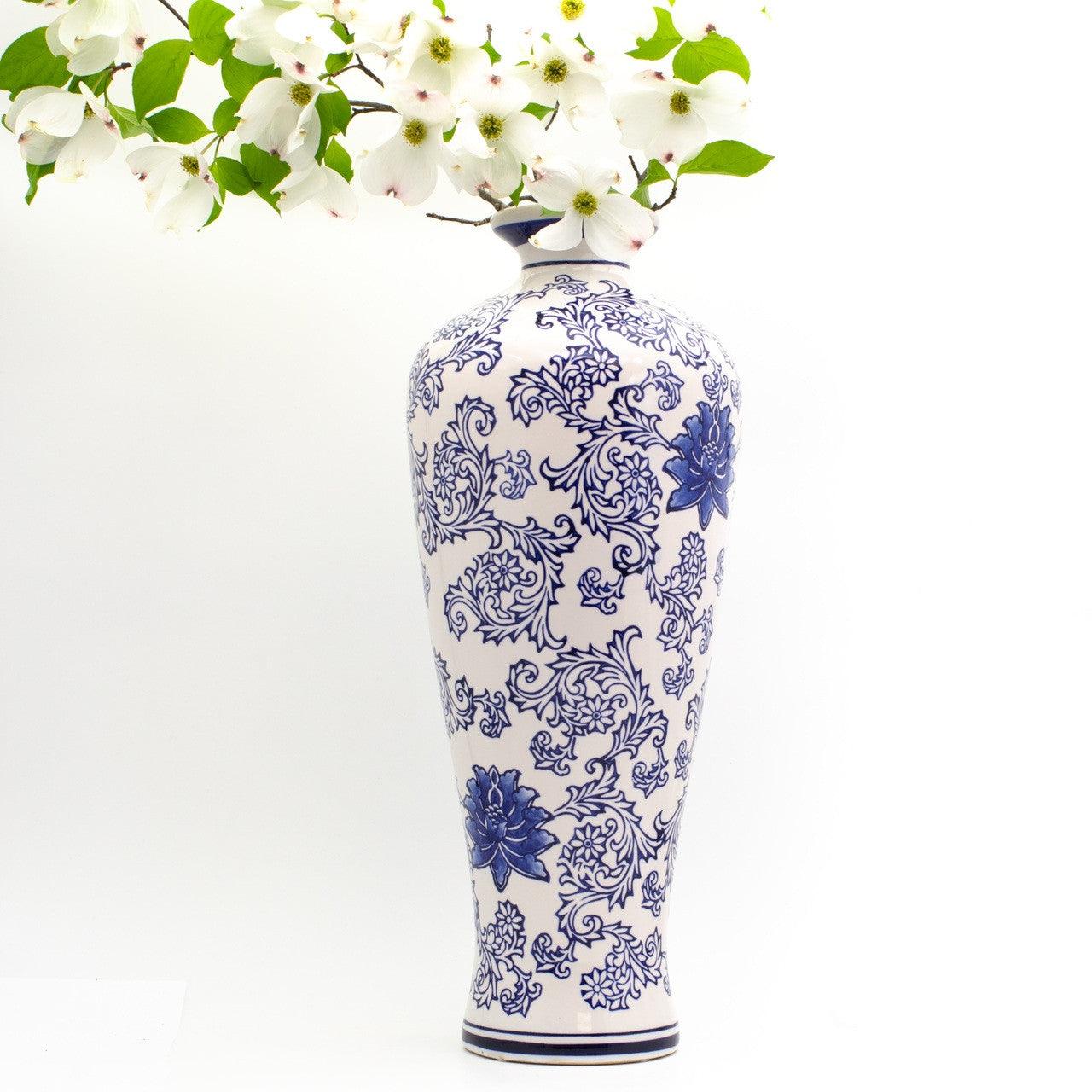 Blue Garden Tall White Lotus Shoulder Vase - Euro Ceramica 