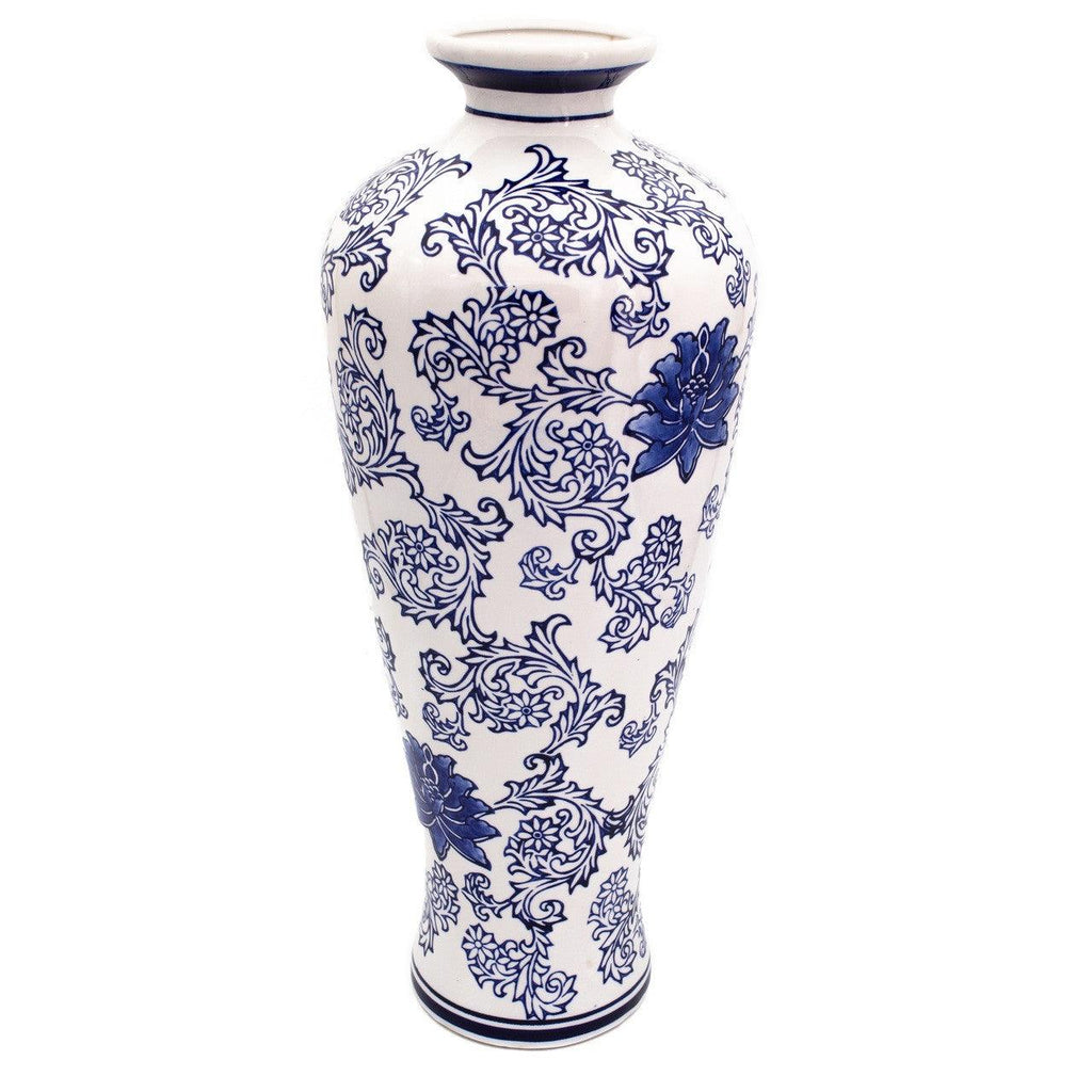 Blue Garden Tall White Lotus Shoulder Vase - Euro Ceramica 