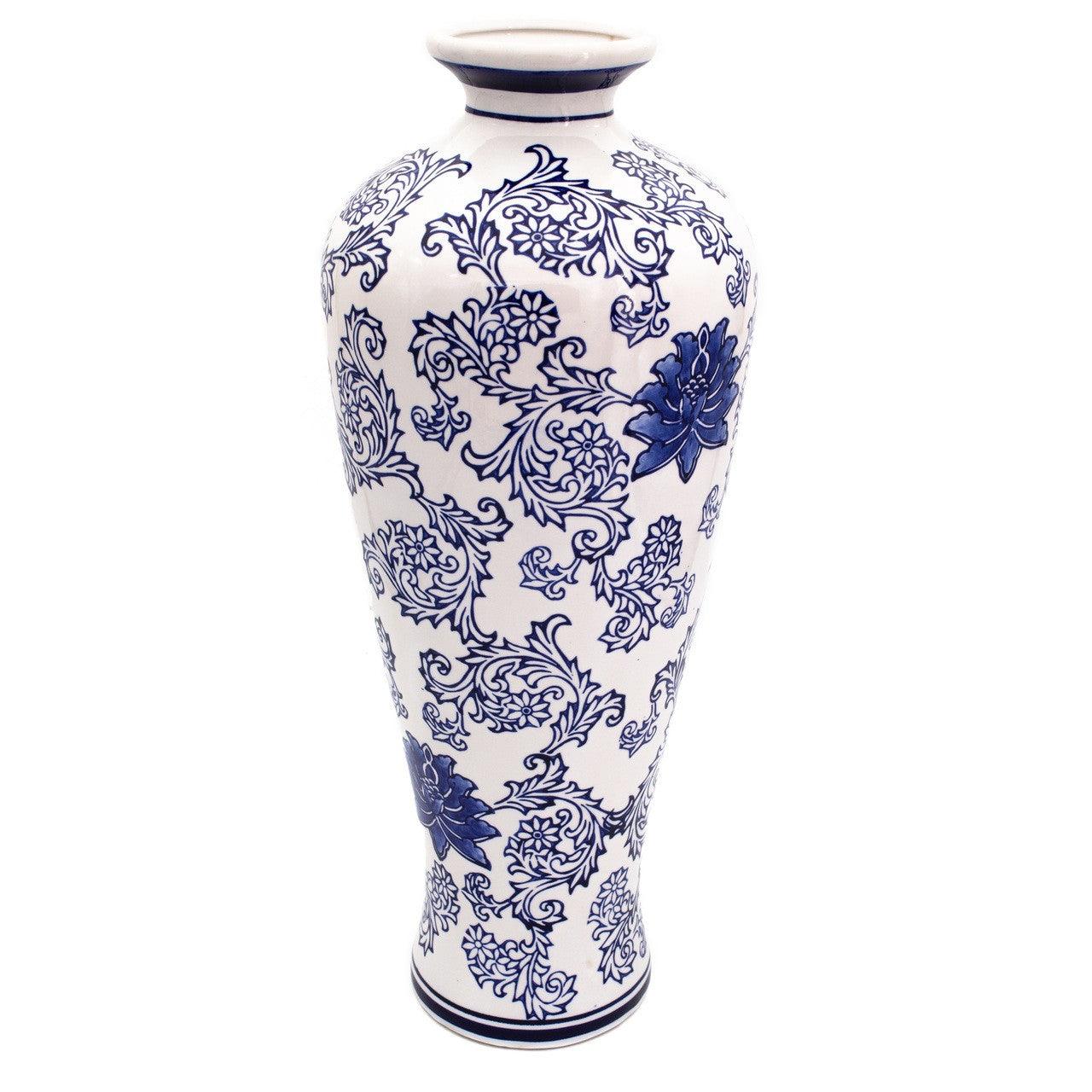 Blue Garden Tall White Lotus Shoulder Vase - Euro Ceramica 