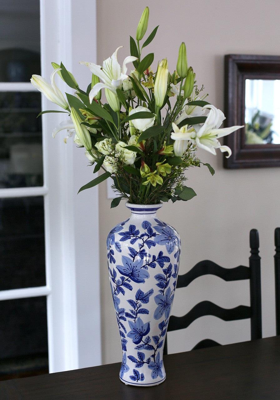 Blue Garden Tall Azalea Shoulder Vase - Euro Ceramica 