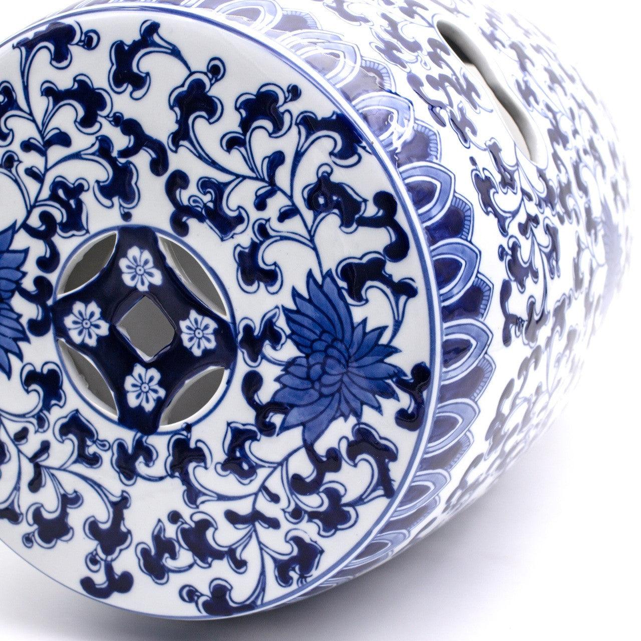 Blue Garden White Lotus Drum Stool - Euro Ceramica 