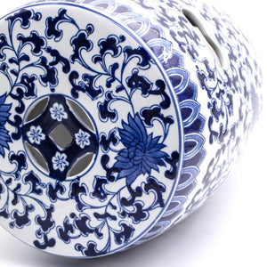 Blue Garden White Lotus Drum Stool - Euro Ceramica