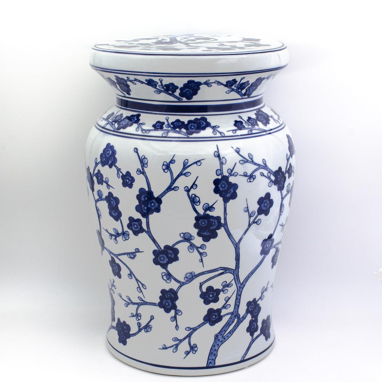 Blue Garden White Cherry Blossom Podium Stool - Euro Ceramica 