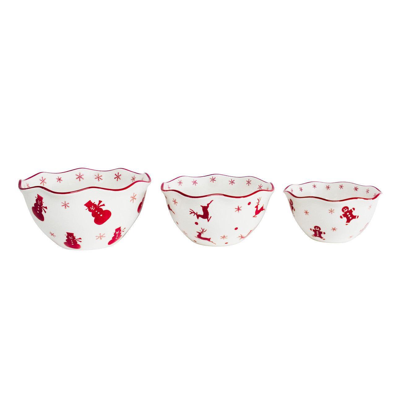 Winterfest 3 Piece Nesting Serving Bowl Set - Euro Ceramica 