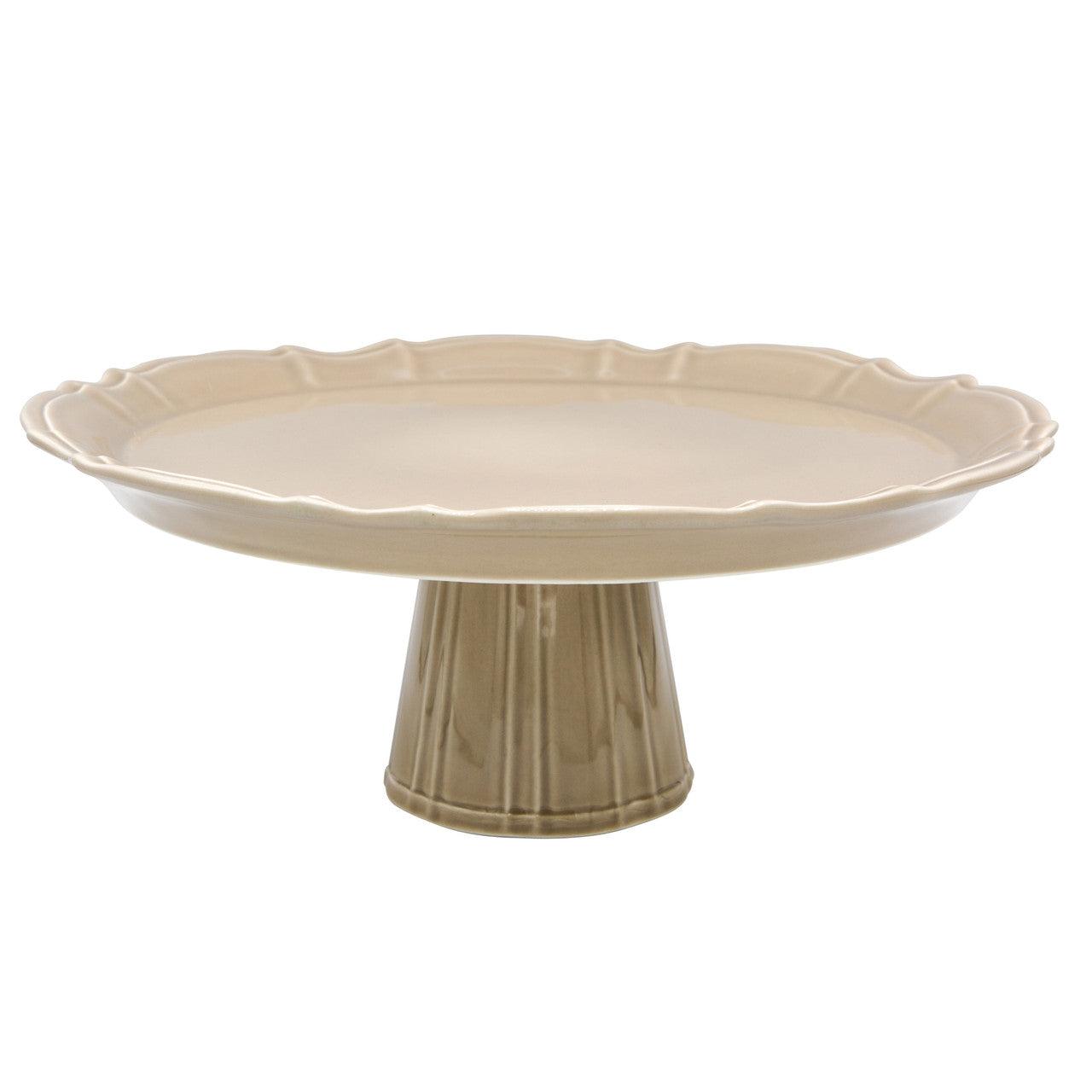 Chloe 13.5" Footed Cake Plate - Taupe - Euro Ceramica 
