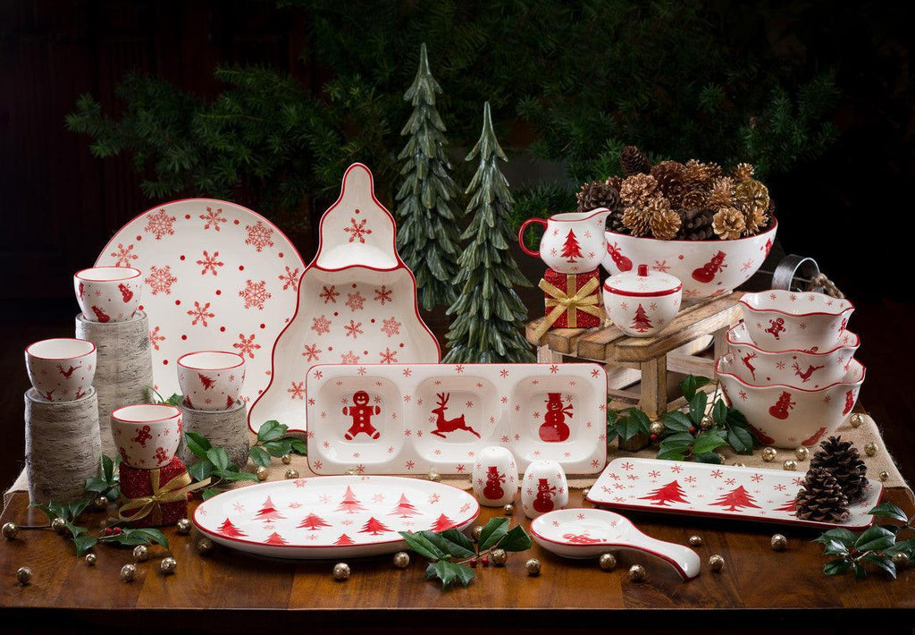 Winterfest Chip and Dip Tree Platter/Dish - Euro Ceramica 