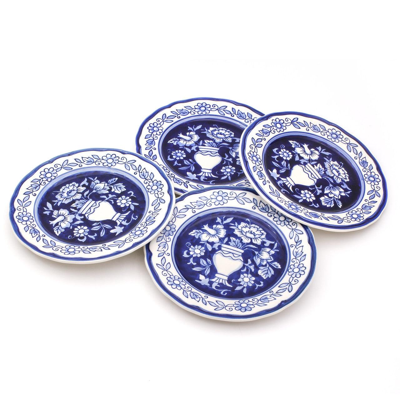 Blue Garden 4 Piece Hand-painted Salad Plates - Euro Ceramica 