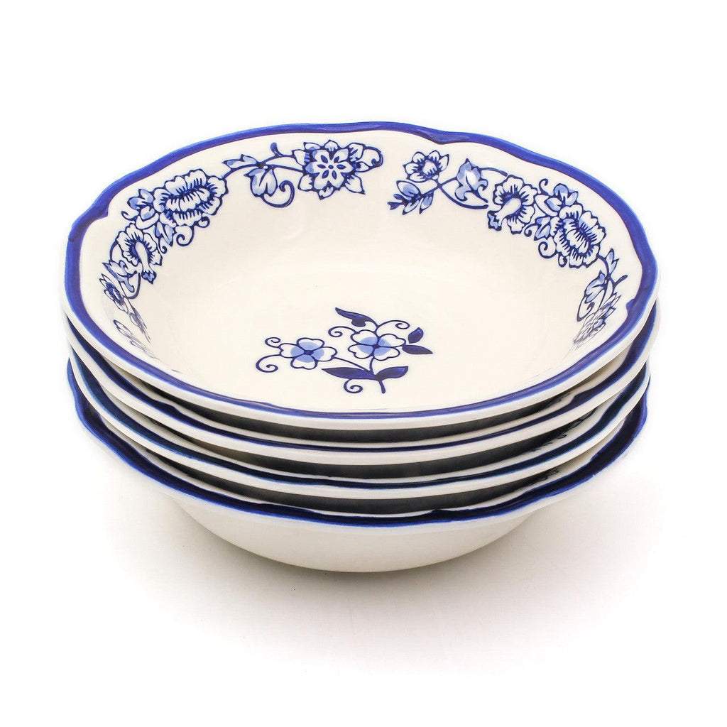 Blue Garden 4 Piece Hand-painted Soup Bowls - Euro Ceramica 