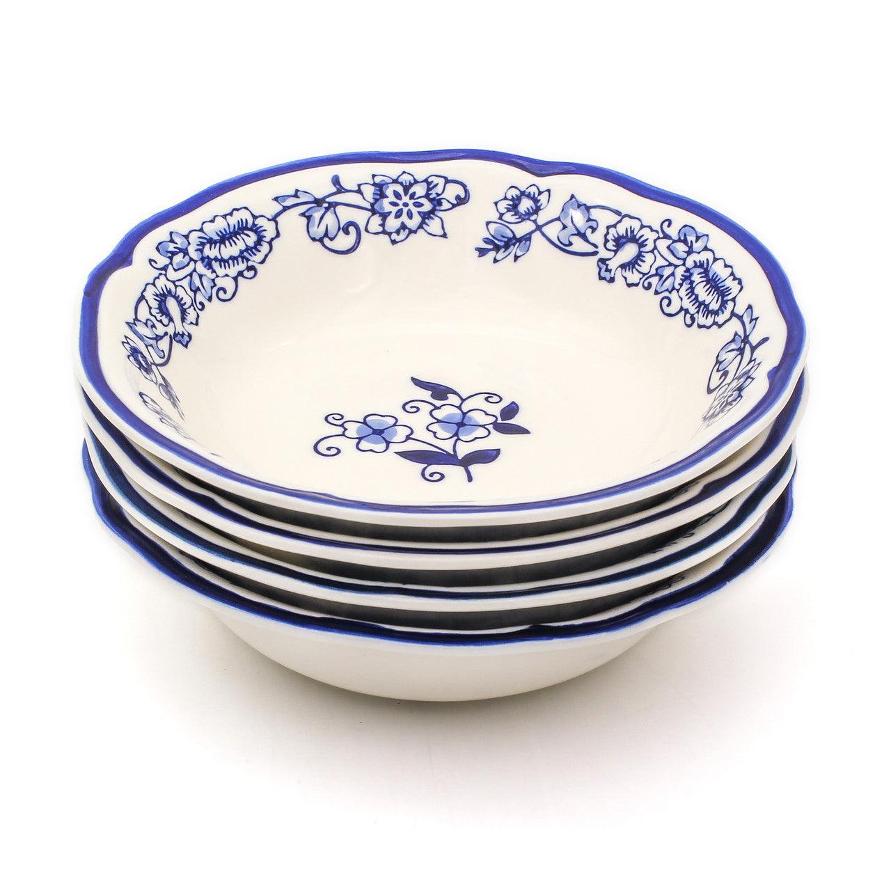 Blue Garden 4 Piece Hand-painted Soup Bowls - Euro Ceramica 