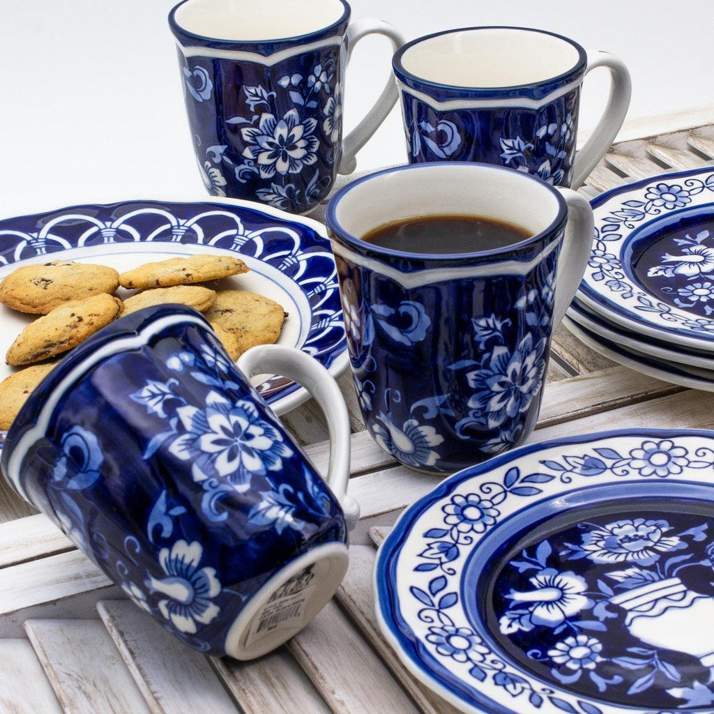 Blue Garden 4 Piece Hand-painted Mugs - Euro Ceramica 