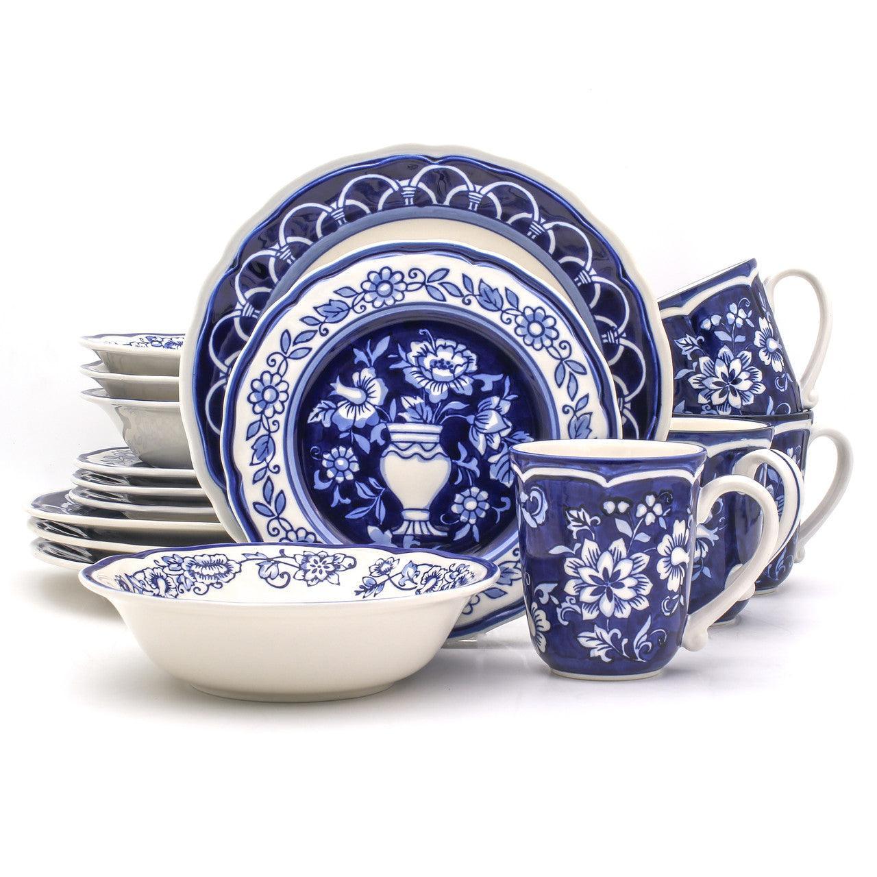 Blue Garden 16 Piece Hand Painted Stoneware Dinnerware Set – Euro