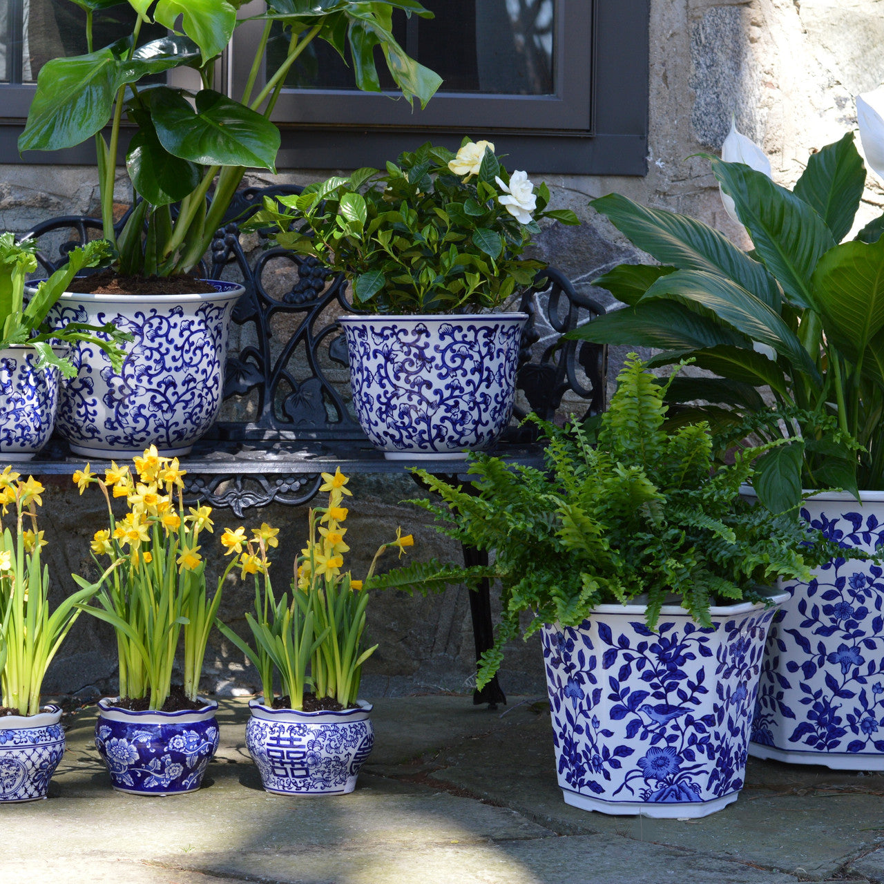 Blue and White Aviary Garden Planter - Large - Euro Ceramica 