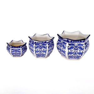 Blue Garden Decorative Flower C Planter Set Of 3 - Euro Ceramica 