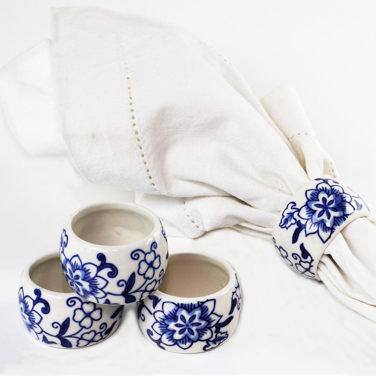 Blue Garden Napkin Rings (Set of 4) - Euro Ceramica 