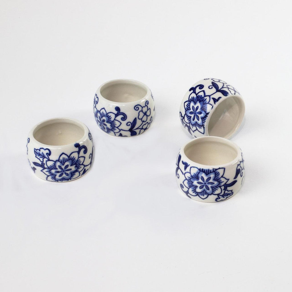 Blue Garden Napkin Rings (Set of 4) - Euro Ceramica 